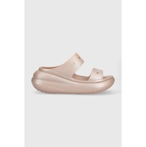 Pantofle Crocs Classic Crush Shimmer Sandal dámské, růžová barva, na platformě, 208602
