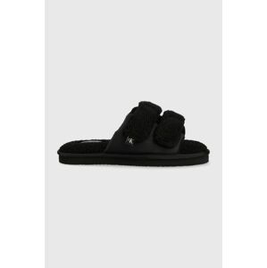 Pantofle Calvin Klein Jeans HOME SLIDE VELCRO SHEARLING černá barva, YW0YW00861