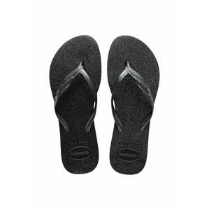 Žabky Havaianas FANTASIA GLOSS dámské, černá barva, na plochém podpatku, 4145643.0006