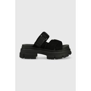 Semišové pantofle UGG Ashton Slide dámské, černá barva, na platformě, 1136765