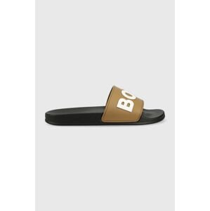Pantofle BOSS Kirk pánské, béžová barva, 50488911