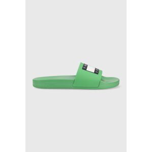 Pantofle Tommy Jeans POOL SLIDE ESS pánské, zelená barva, EM0EM01191
