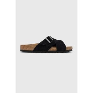 Semišové pantofle Birkenstock LUGANO SFB pánské, černá barva, 1020935