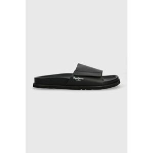 Kožené pantofle Pepe Jeans BIO pánské, černá barva, PMS90105