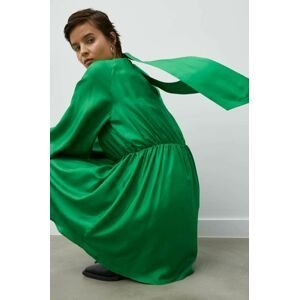 Hedvábné šaty Samsoe Samsoe zelená barva, mini