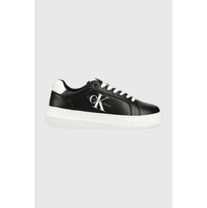 Kožené sneakers boty Calvin Klein Jeans CHUNKY CUPSOLE MONO LTH WN černá barva, YW0YW00823