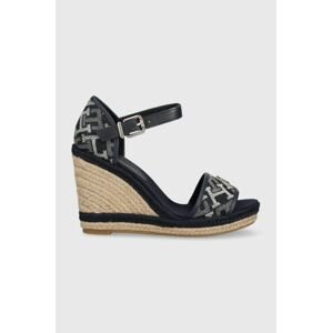 Sandály Tommy Hilfiger FW0FW06935 TH MONOGRAM DENIM WEDGE dámské, tmavomodrá barva, na klínku