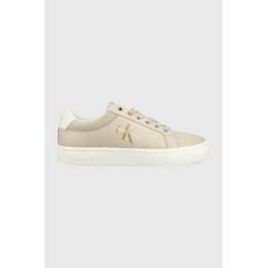 Kožené sneakers boty Calvin Klein Jeans CLASSIC CUPSOLE FLUO CONTRAST WN béžová barva, YW0YW00912