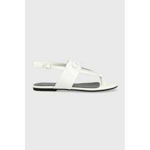 Kožené sandály Calvin Klein Jeans FLAT SANDAL HW dámské, bílá barva, YW0YW00953