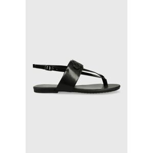 Kožené sandály Calvin Klein Jeans FLAT SANDAL HW dámské, černá barva, YW0YW00953