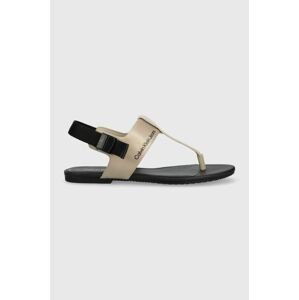 Sandály Calvin Klein Jeans FLAT TOEPOST SANDAL SATIN/HW dámské, černá barva, YW0YW00957