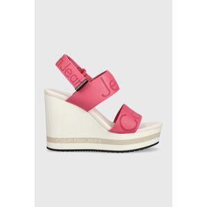 Sandály Calvin Klein Jeans WEDGE SANDAL WEBBING dámské, růžová barva, na klínku, YW0YW00959