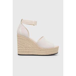 Sandály Calvin Klein Jeans WEDGE SANDAL WIDE SU CON dámské, béžová barva, na klínku, YW0YW00963