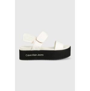 Sandály Calvin Klein Jeans FLATFORM SANDAL SOFTNY dámské, bílá barva, na platformě, YW0YW00965