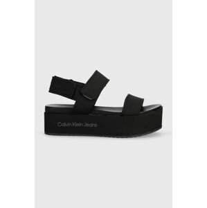 Sandály Calvin Klein Jeans FLATFORM SANDAL SOFTNY dámské, černá barva, na platformě, YW0YW00965