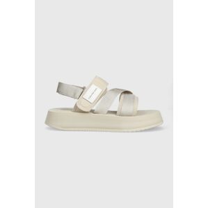 Sandály Calvin Klein Jeans PREFRESATO SANDAL BADGE dámské, béžová barva, na platformě, YW0YW00967