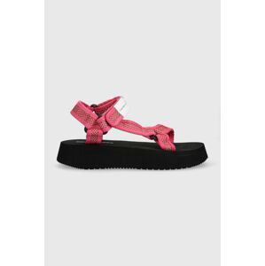 Sandály Calvin Klein Jeans PREFRESATO SANDAL WEBBING XRAY dámské, růžová barva, na platformě, YW0YW00969