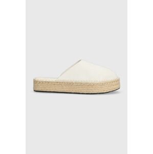 Semišové pantofle Calvin Klein Jeans FLATFORM ROPE MULE SU CON béžová barva, na platformě, YW0YW00986