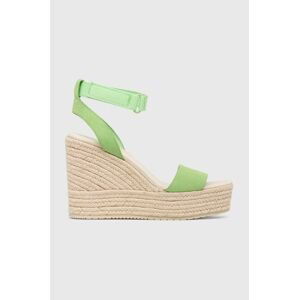 Semišové sandály Calvin Klein Jeans WEDGE SANDAL SU CON MG BTW dámské, zelená barva, na platformě, YW0YW01026