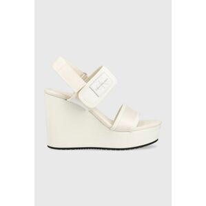 Sandály Calvin Klein Jeans WEDGE SANDAL BADGE dámské, bílá barva, na klínku, YW0YW01028