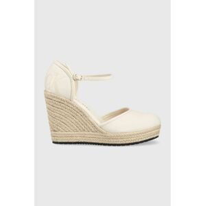 Espadrilky Calvin Klein Jeans WEDGE SANDAL CLOSE TOE ESS dámské, béžová barva, na klínku, YW0YW01194