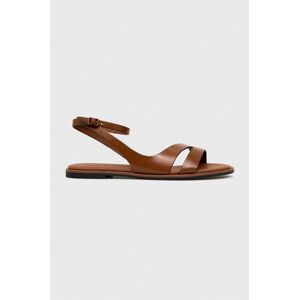 Kožené sandály Calvin Klein ALMOND SANDAL dámské, hnědá barva, HW0HW01463