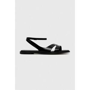 Kožené sandály Calvin Klein ALMOND SANDAL dámské, černá barva, HW0HW01463