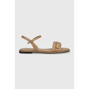 Kožené sandály Calvin Klein ALMOND SANDAL W/HW dámské, béžová barva, HW0HW01483