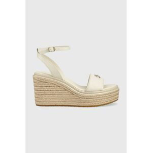 Sandály Calvin Klein WEDGE 50HH W/HW - JQ dámské, béžová barva, na klínku, HW0HW01490