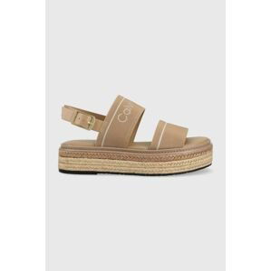 Sandály Calvin Klein FLATFORM WEDGE - HE dámské, béžová barva, na platformě, HW0HW01497