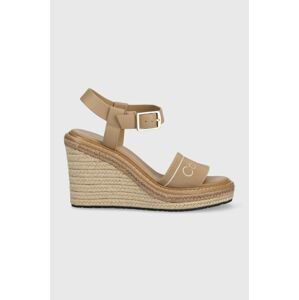 Sandály Calvin Klein WEDGE 70HH - HE dámské, béžová barva, na klínku, HW0HW01499