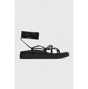 Kožené sandály Calvin Klein ERGO STRAP SANDAL dámské, černá barva, na platformě, HW0HW01501