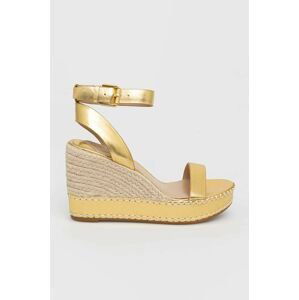 Kožené sandály Lauren Ralph Lauren 802898505001 dámské, zlatá barva, na klínku