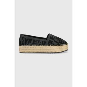 Espadrilky Tommy Jeans LOGOMANIA ESPADRILLE černá barva, na platformě, EN0EN02079