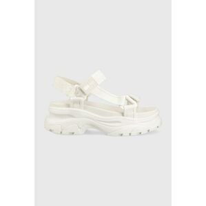 Sandály Tommy Jeans WEBBING HYRBID SANDAL dámské, bílá barva, na platformě, EN0EN02074