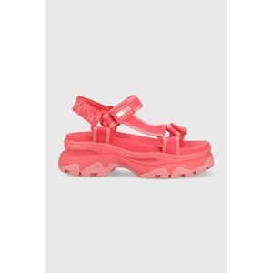 Sandály Tommy Jeans WEBBING HYRBID SANDAL dámské, růžová barva, na platformě, EN0EN02074