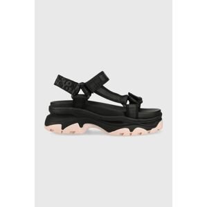 Sandály Tommy Jeans WEBBING HYRBID SANDAL dámské, černá barva, na platformě, EN0EN02074