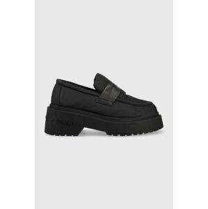 Mokasíny Tommy Jeans PUFFER LOAFER dámské, černá barva, na platformě, EN0EN02080