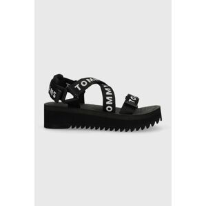 Sandály Tommy Jeans FLTFRM EVA SNDL dámské, černá barva, na platformě, EN0EN02119