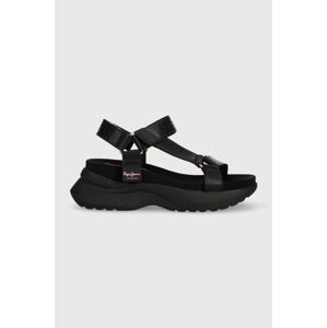 Sandály Pepe Jeans VENUS dámské, černá barva, na platformě, PLS90571