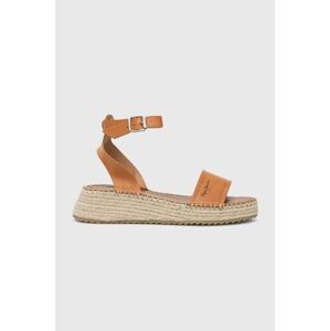 Kožené sandály Pepe Jeans KATE dámské, hnědá barva, na platformě, PLS90591