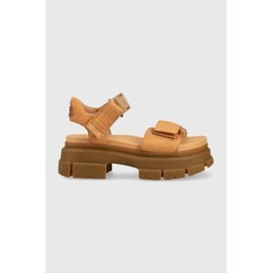 Kožené sandály UGG Ashton Ankle dámské, hnědá barva, na platformě, 1136764