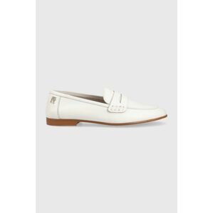 Kožené mokasíny Tommy Hilfiger TH LOAFER dámské, bílá barva, na plochém podpatku, FW0FW06991