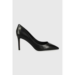 Kožené lodičky Tommy Hilfiger TH POINTY FEMININE PUMP černá barva, FW0FW07000