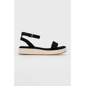 Sandály Tommy Hilfiger ROPE FLATFORM dámské, černá barva, na platformě, FW0FW07019