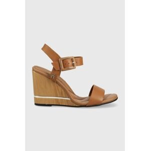 Sandály Tommy Hilfiger HARDWARE WEDGE SANDAL dámské, hnědá barva, na klínku, FW0FW07074