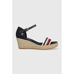 Sandály Tommy Hilfiger MID WEDGE CORPORATE dámské, tmavomodrá barva, na klínku