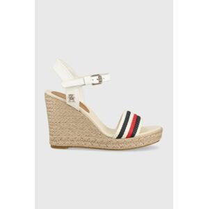 Sandály Tommy Hilfiger CORPORATE WEDGE dámské, béžová barva, na klínku, FW0FW07086