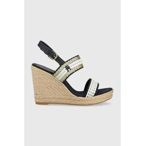 Sandály Tommy Hilfiger GOLDEN WEBBING WEDGE dámské, tmavomodrá barva, na klínku, FW0FW07089