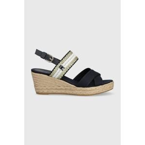 Sandály Tommy Hilfiger GOLDEN WEBBING MID WEDGE dámské, tmavomodrá barva, na klínku, FW0FW07090